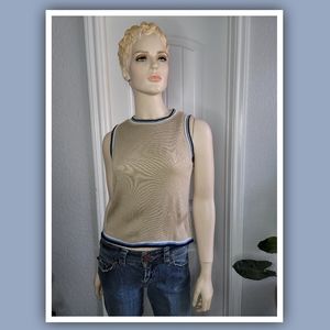 vintage 'brand new' sleeveless pullover sweater vest beige & blue stripe…